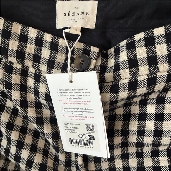 Sézane Martin Crop Checkered Black and Cream trousers. Size 36 (4) Pre 2025 NWT - Picture 4 of 6